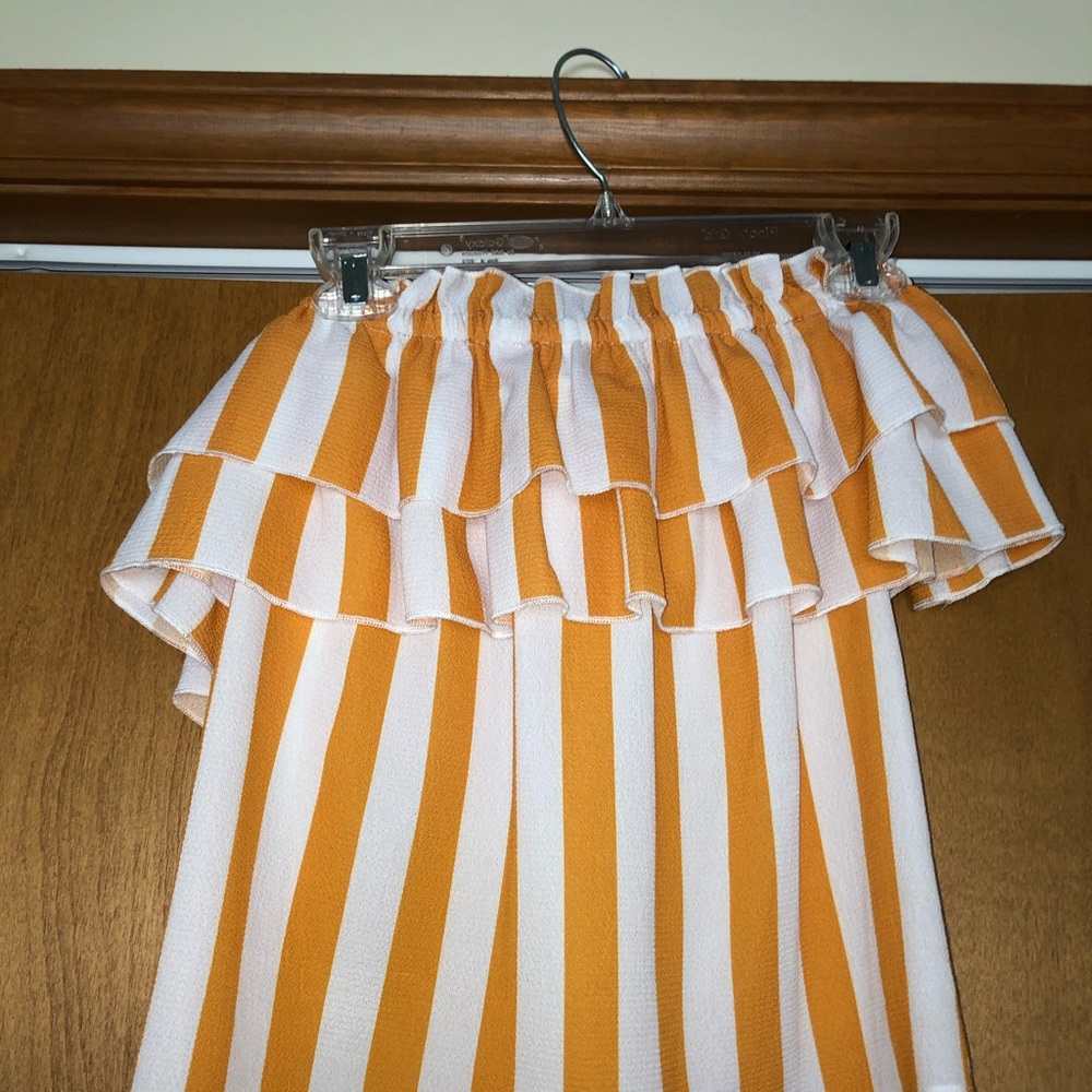 Off The Shoulder Yellow & White Striped Shirt